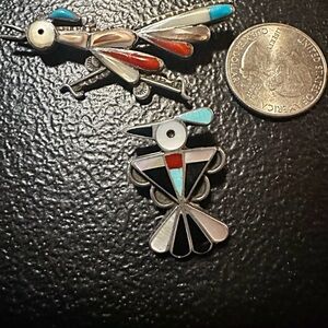 Authentic Navajo Stetling Silver pins - Turquoise & Coral Accents